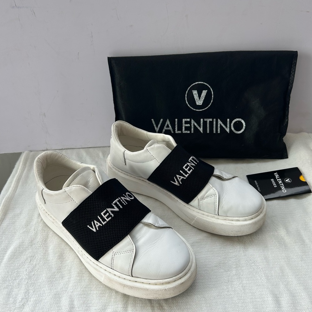 Valentino Inca White Sneakers with Black Logo Strap
